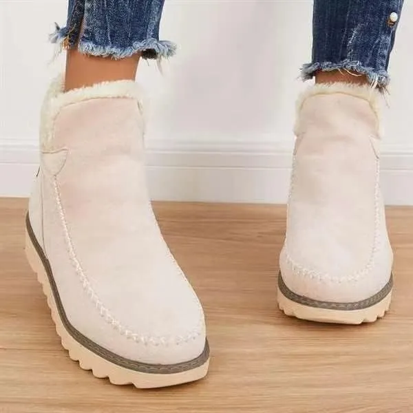 DYJAGYO Women's Winter Ankle Snow Boots, Classic Slip Resistant Ankle Boots (7.5, Beige)