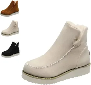 DYJAGYO Women's Winter Ankle Snow Boots, Classic Slip Resistant Ankle Boots (7.5, Beige)