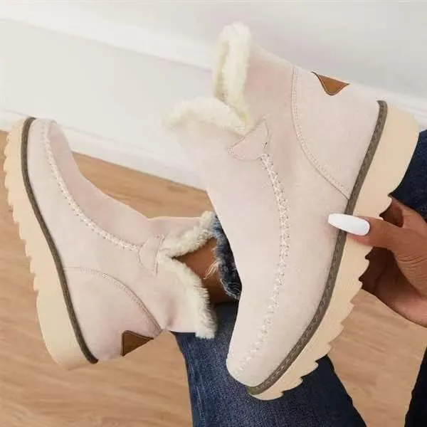 DYJAGYO Women's Winter Ankle Snow Boots, Classic Slip Resistant Ankle Boots (7.5, Beige)