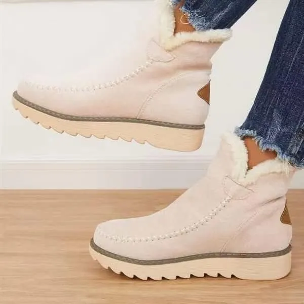 DYJAGYO Women's Winter Ankle Snow Boots, Classic Slip Resistant Ankle Boots (7.5, Beige)