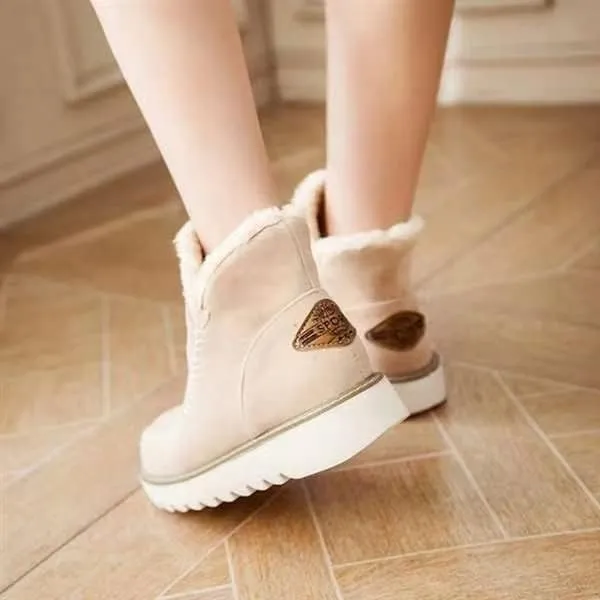 DYJAGYO Women's Winter Ankle Snow Boots, Classic Slip Resistant Ankle Boots (7.5, Beige)