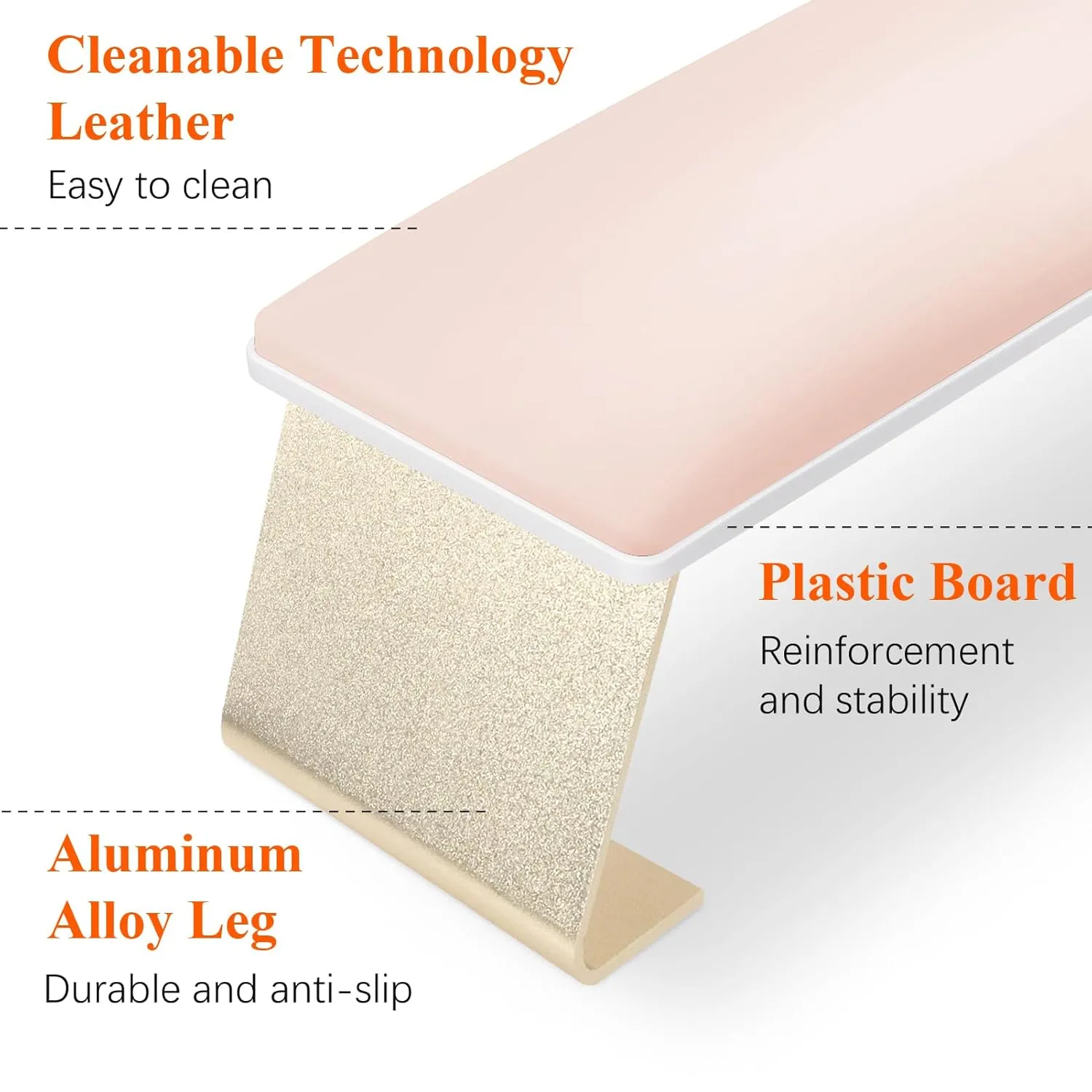 Erasable Arm Rest for Nails Tech, Luxury Nail Arm Rest Pink Manicure Hand Rest for Nails Tech with Non-Slip Aluminum Alloy Legs, Cleanable Technology Leather