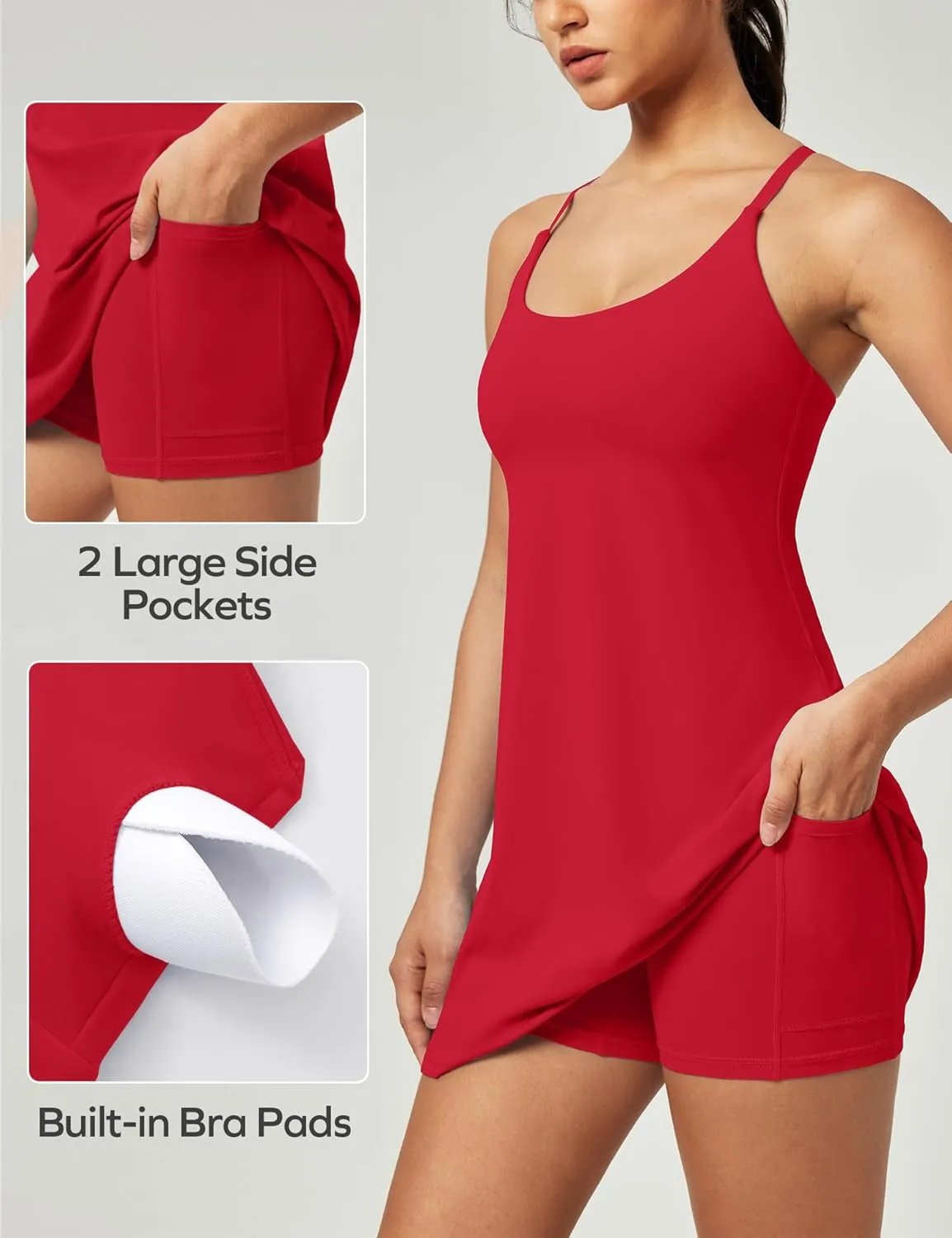 Ewedoos Athletic Tennis Dress for Women with Shorts Underneath Easy Peezy U Neck Adjustable Straps Active Workout Dress