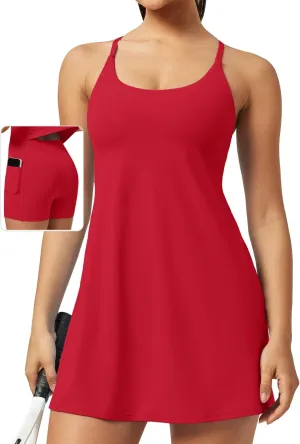 Ewedoos Athletic Tennis Dress for Women with Shorts Underneath Easy Peezy U Neck Adjustable Straps Active Workout Dress
