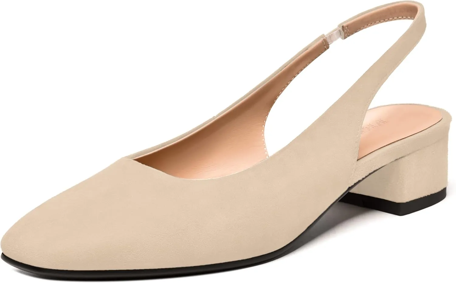 FEMSTEP Womens Dating Sexy Suede Leather Square Toe Slip On Slingback Chunky Low Heel Pumps Shoes 1.5 Inch