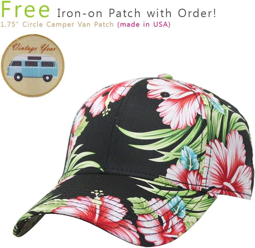 Floral Hawaiian Cotton Twill Adjustable Snapback Baseball Caps