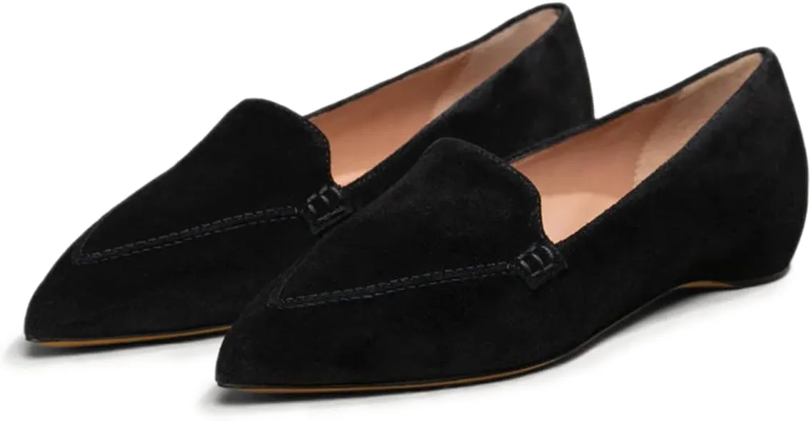 FOWT Women Classic Closed Pointed Toe Pumps Solid Color Slip On Flat Loafers Cozy Party Driving Work Shoes Size 4-16 US
