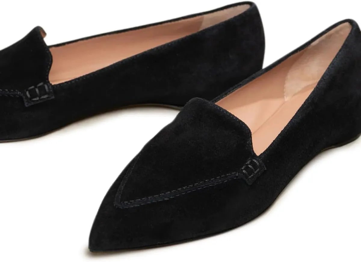 FOWT Women Classic Closed Pointed Toe Pumps Solid Color Slip On Flat Loafers Cozy Party Driving Work Shoes Size 4-16 US