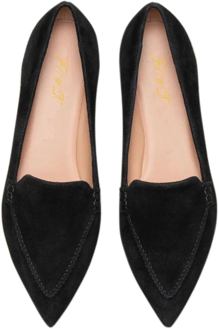 FOWT Women Classic Closed Pointed Toe Pumps Solid Color Slip On Flat Loafers Cozy Party Driving Work Shoes Size 4-16 US
