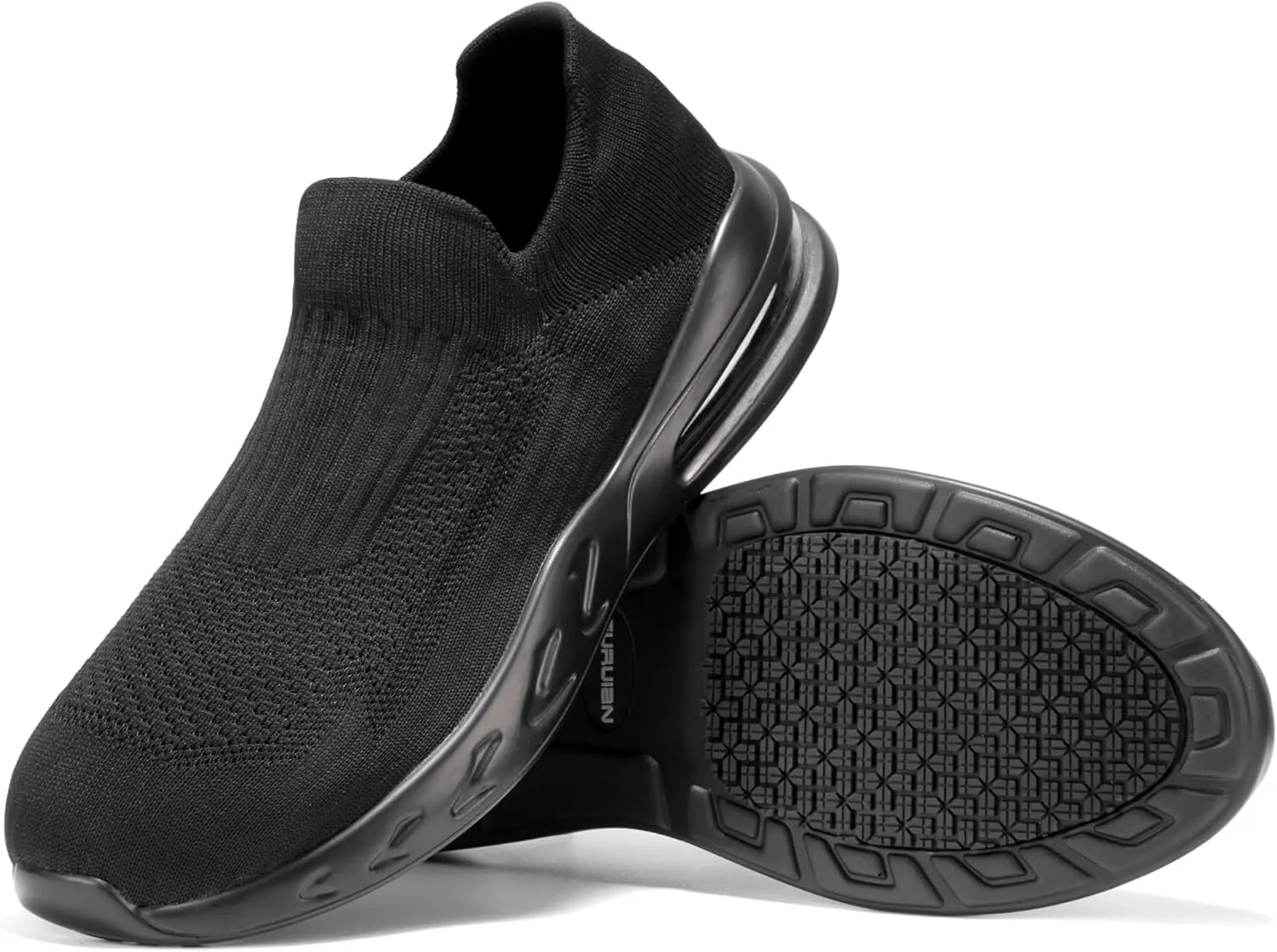 Furuian Slip Resistant Work Shoes for Men Food Service Comfortable Slip On Chef Kitchen Restaurant Shoes Black