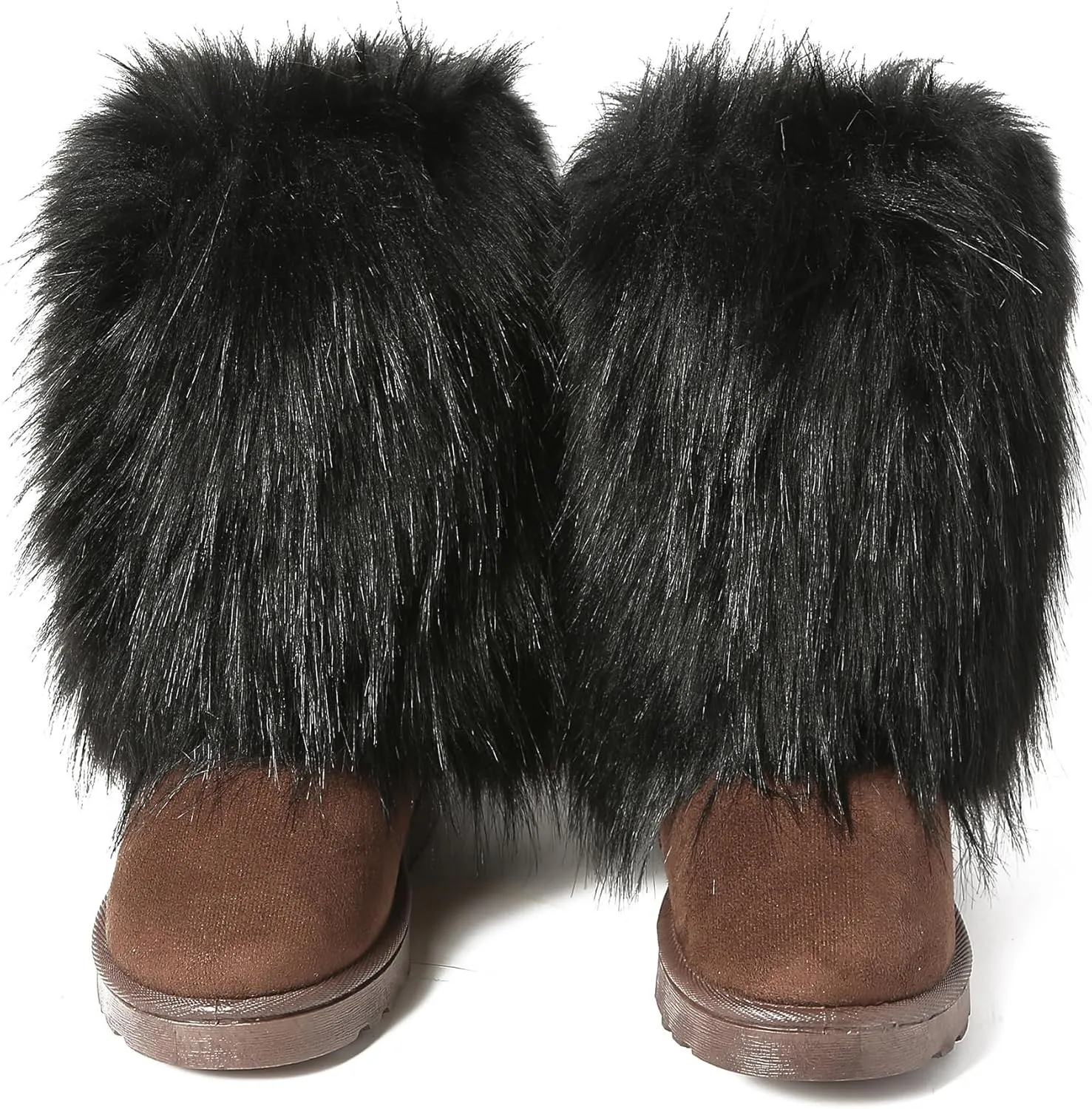 Fuzzy Fluffy Boots for Women Classic Warm Suede Slip On Mid-calf Snow Boot Comfortable Natural Fur Winter Flat Shoes Girl Outdoor Indoor