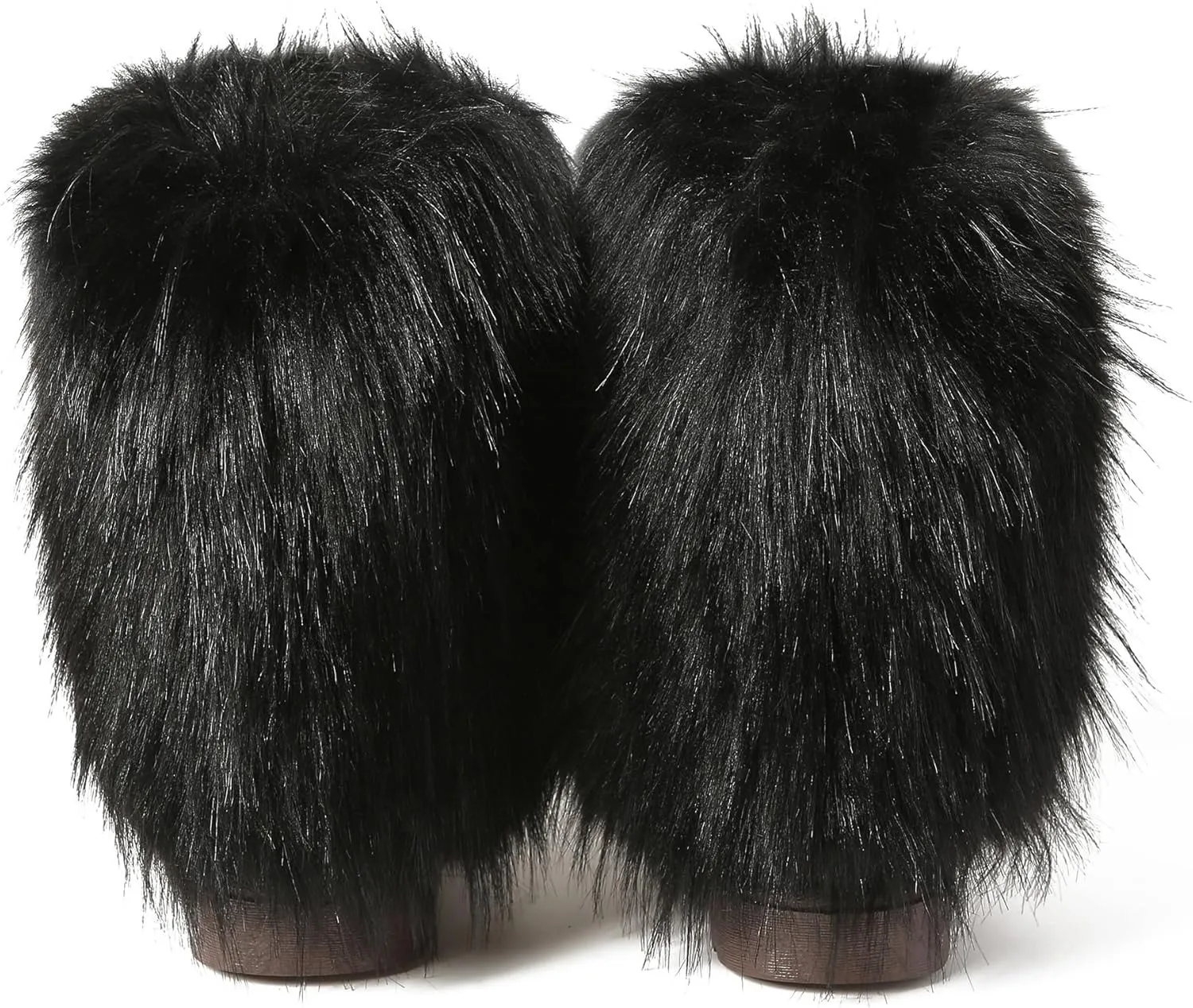 Fuzzy Fluffy Boots for Women Classic Warm Suede Slip On Mid-calf Snow Boot Comfortable Natural Fur Winter Flat Shoes Girl Outdoor Indoor