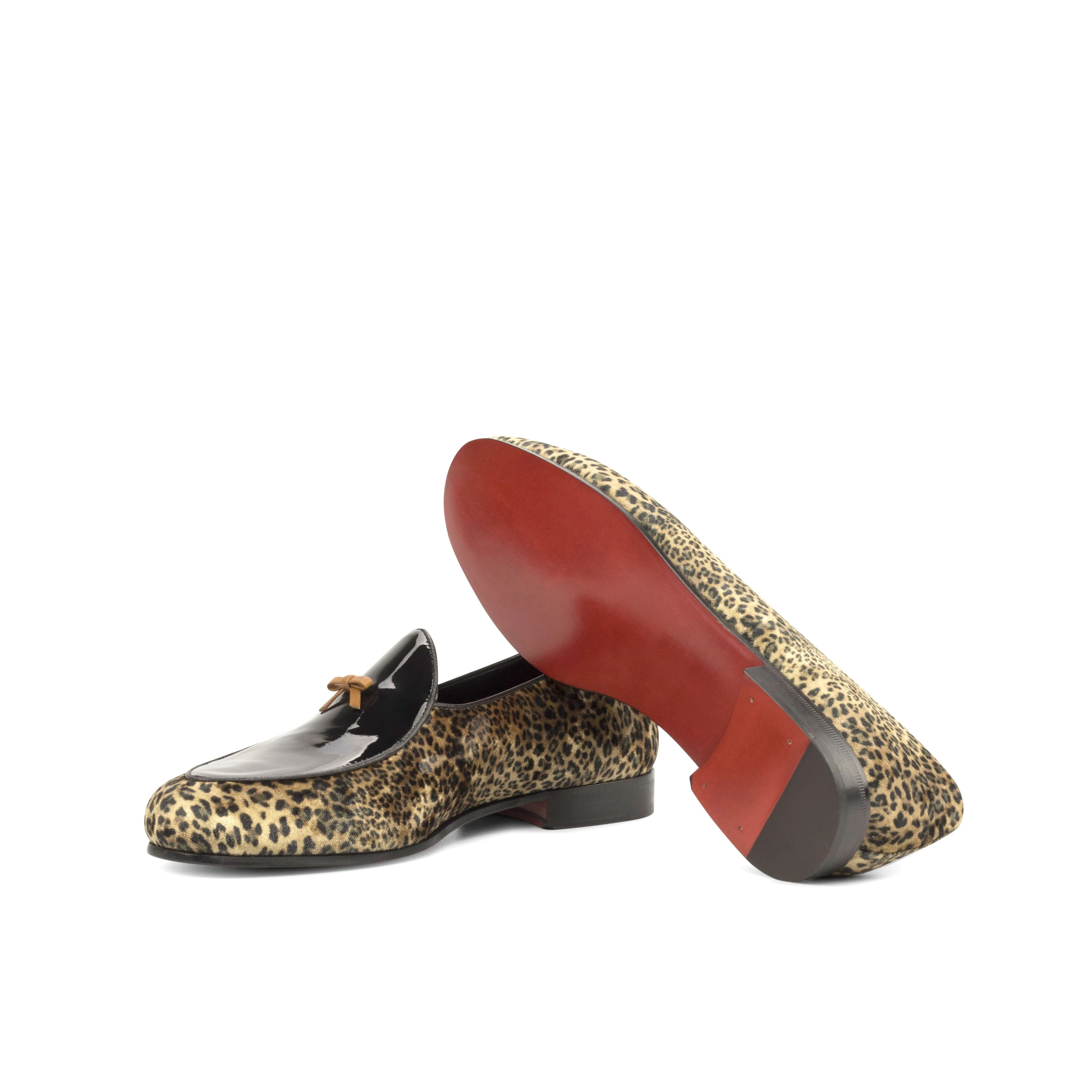 Gentlemen Barcelona Slip On in Leopard Sartorial Velvet combined with Black Patent Calf Leather