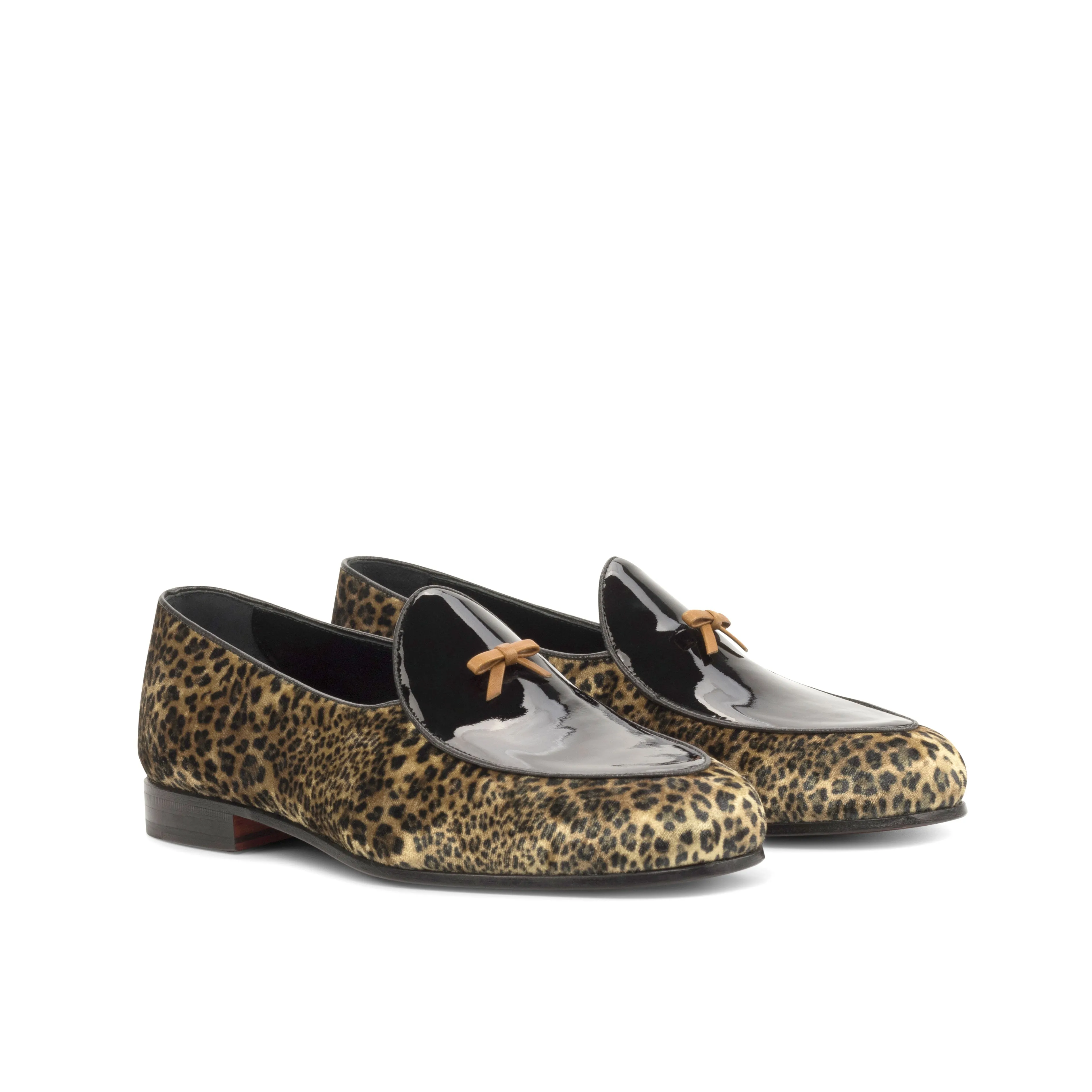 Gentlemen Barcelona Slip On in Leopard Sartorial Velvet combined with Black Patent Calf Leather