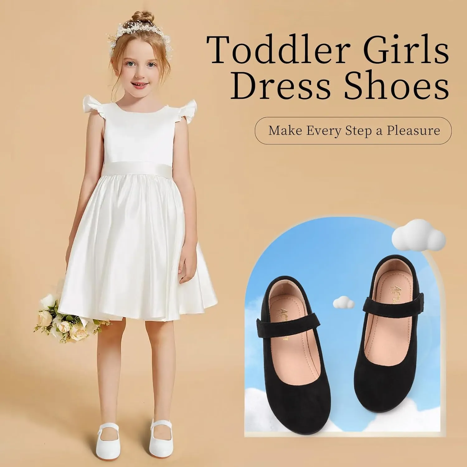 Girls Mary Jane Dress Shoes Toddler Flower Girls Casual Slip on Ballet Flats School Wedding Party Church Shoes