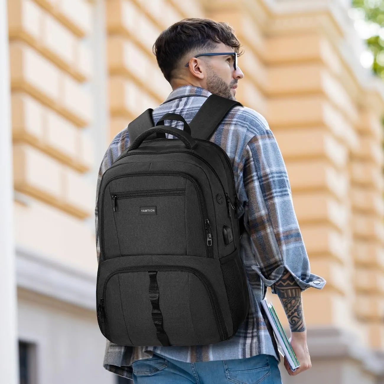 Gym Backpack for Men Women with Shoe Compartment,17,3 Inch Bookbag for Boys with USB Port for Workout College Sport