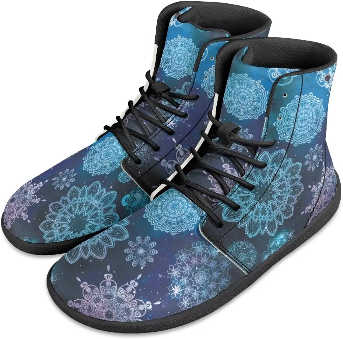 Howilath Aztec Western Print High Top Sneakers for Men Wide Toe Minimalist Shoes Zero Drop Sneaker Barefoot Shoes