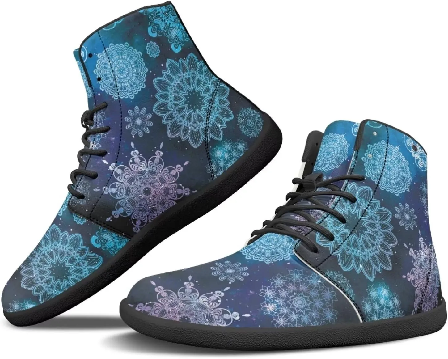 Howilath Aztec Western Print High Top Sneakers for Men Wide Toe Minimalist Shoes Zero Drop Sneaker Barefoot Shoes