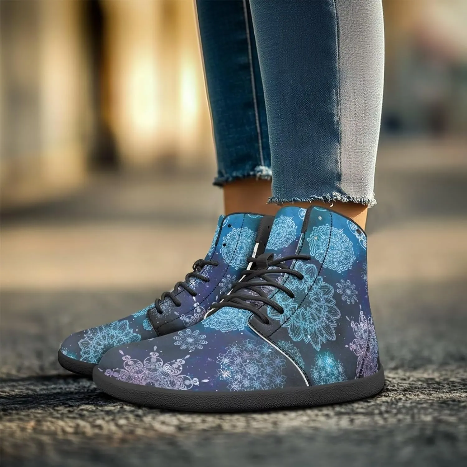 Howilath Aztec Western Print High Top Sneakers for Men Wide Toe Minimalist Shoes Zero Drop Sneaker Barefoot Shoes