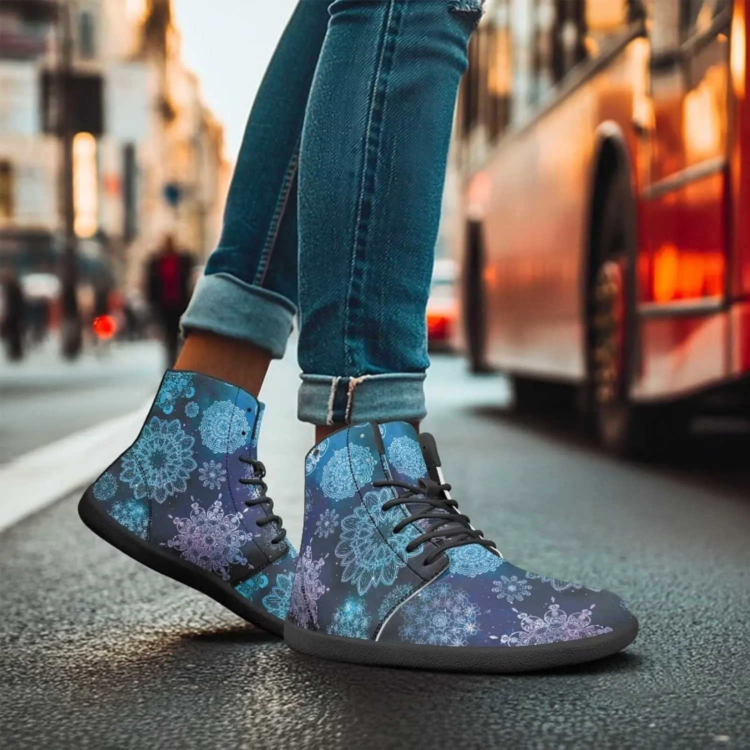 Howilath Aztec Western Print High Top Sneakers for Men Wide Toe Minimalist Shoes Zero Drop Sneaker Barefoot Shoes