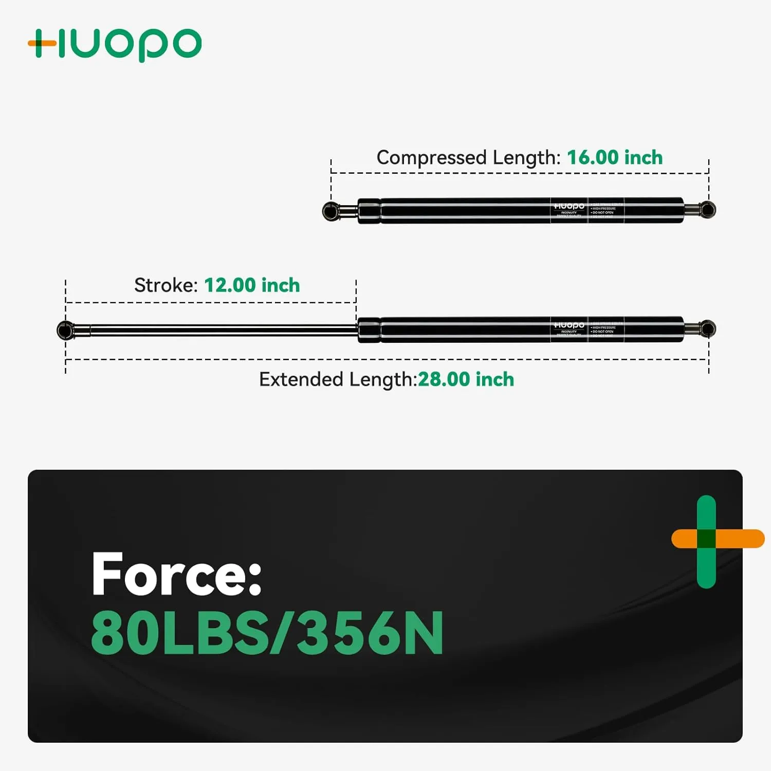 HUOPO 28 inch 80 lb/356 N Gas Struts Shocks 28" Lift Support for Tonneau Cover Truck Undercover Replacement Parts Pickup RV Bed Cover Boat Engine Trailer Hatch Trap Door Heavy Lid,2pcs