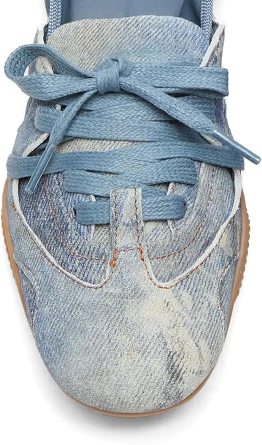 IMPREMEY Flats Sneakers for Women Leather Ballet Lace up Round Toe Cracked Tennis Casual Fashion Shoes