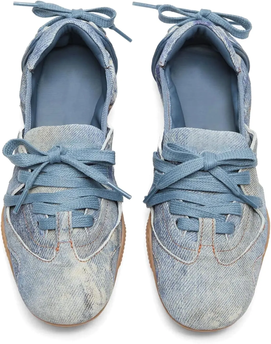 IMPREMEY Flats Sneakers for Women Leather Ballet Lace up Round Toe Cracked Tennis Casual Fashion Shoes