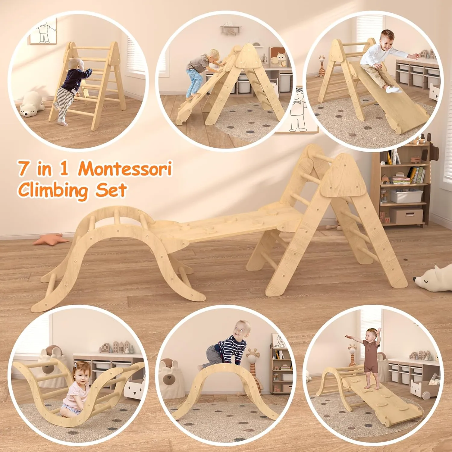 Indoor Toddler Climbing Toys, Multifunction Pikler Triangle and Arch with Ramp, Climbing Triangle Arch Playground Set, Montessori Triangle Climbing Toys for Toddlers, Montessori Climbing Toys