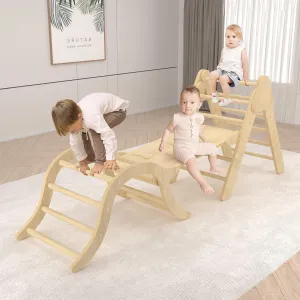 Indoor Toddler Climbing Toys, Multifunction Pikler Triangle and Arch with Ramp, Climbing Triangle Arch Playground Set, Montessori Triangle Climbing Toys for Toddlers, Montessori Climbing Toys