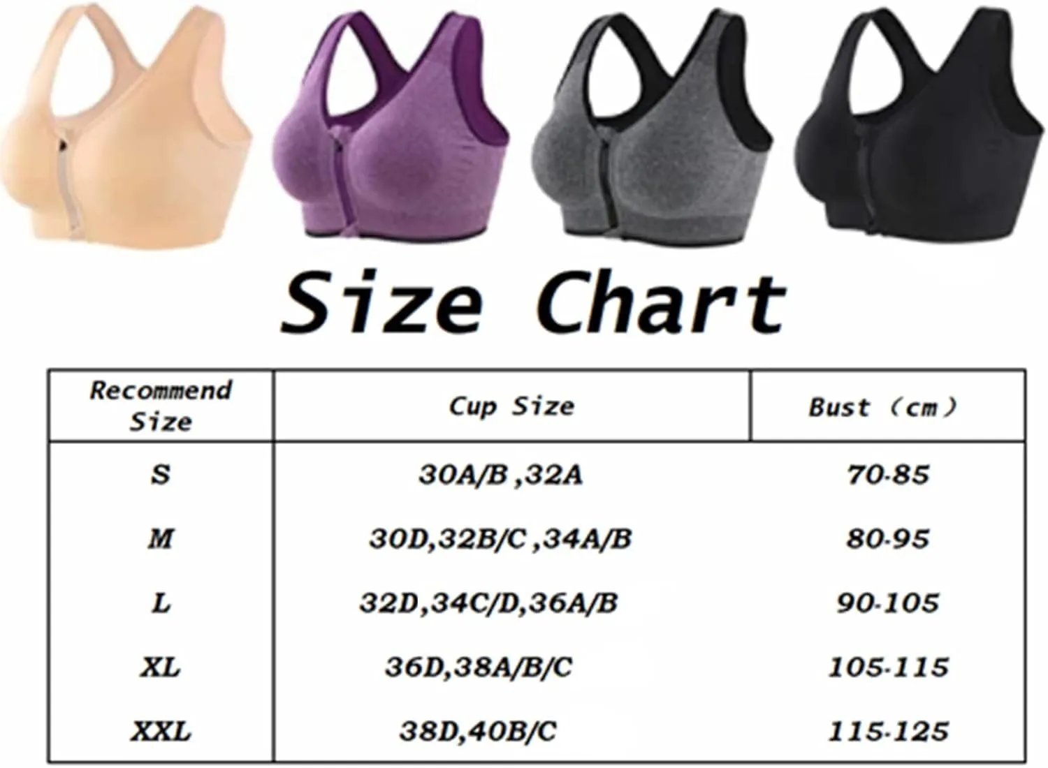 INIBUD Women's Zip Front Sports Bra Racerback Post Surgery Wirefree Seamless Removable Pads Yoga Plus Size Workout Running
