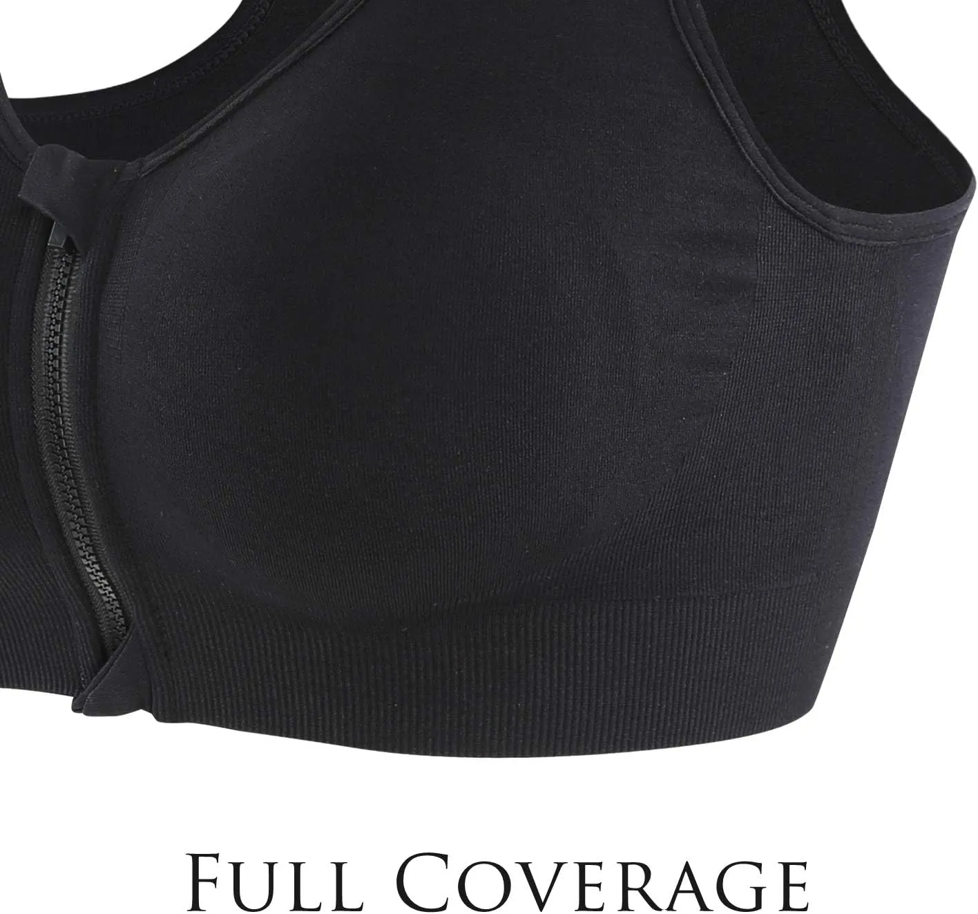 INIBUD Women's Zip Front Sports Bra Racerback Post Surgery Wirefree Seamless Removable Pads Yoga Plus Size Workout Running