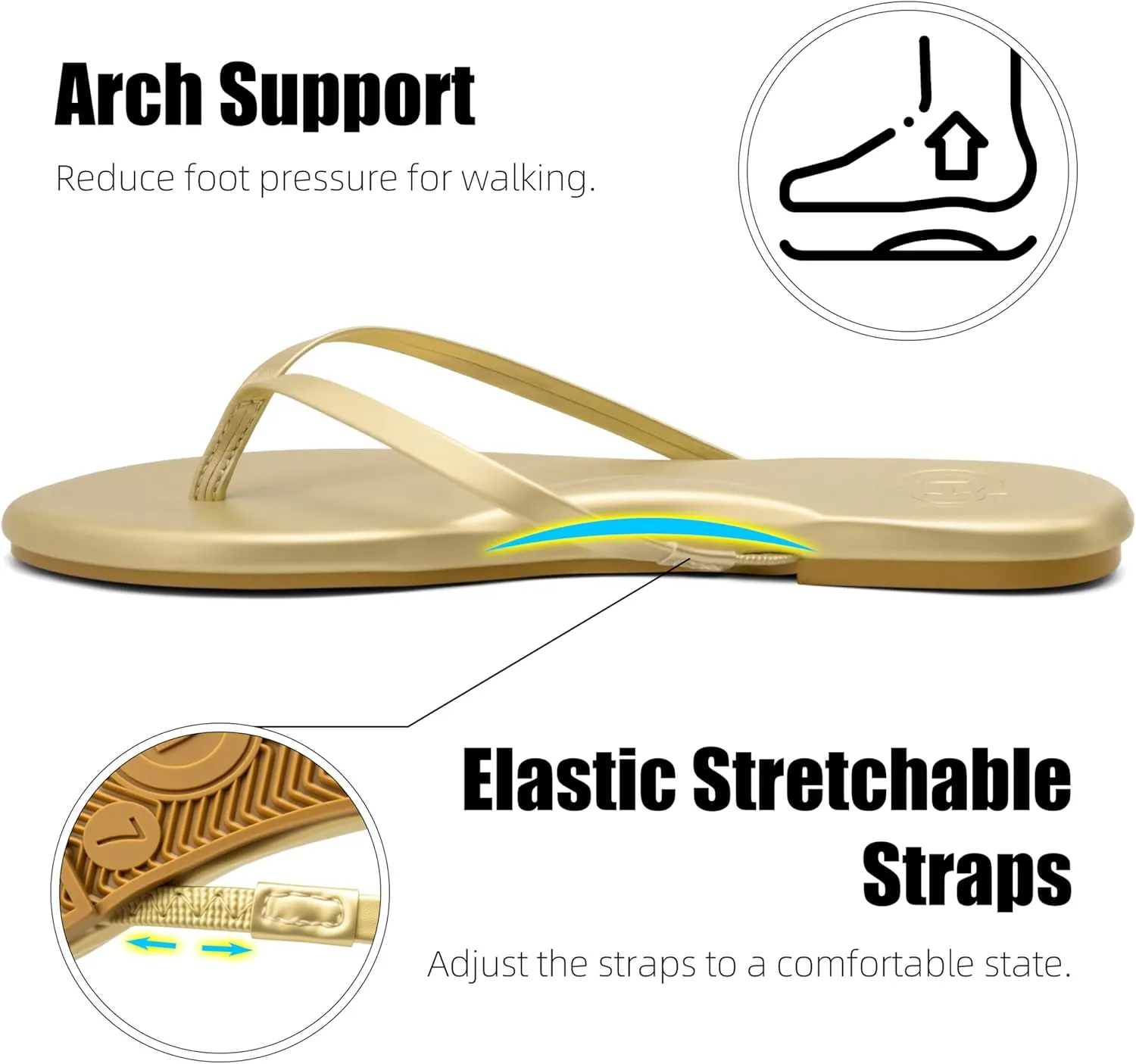INMINPIN Flat Flip Flops with Arch Support for Women - Memory Foam Flats Summer Sandals 2025 - Ultra Comfort Vegan Leather Thong Sandals Summer Beach Slide