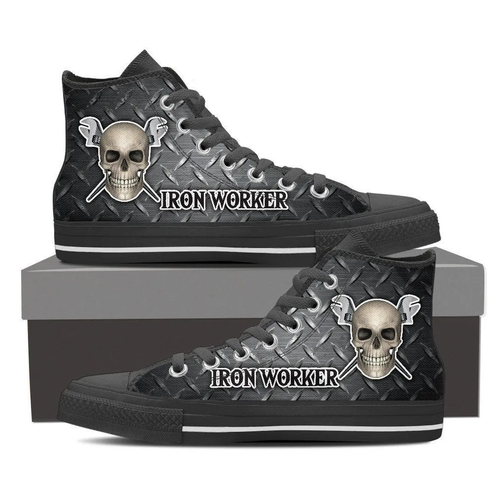 ironworker skull ladies high top sneakers