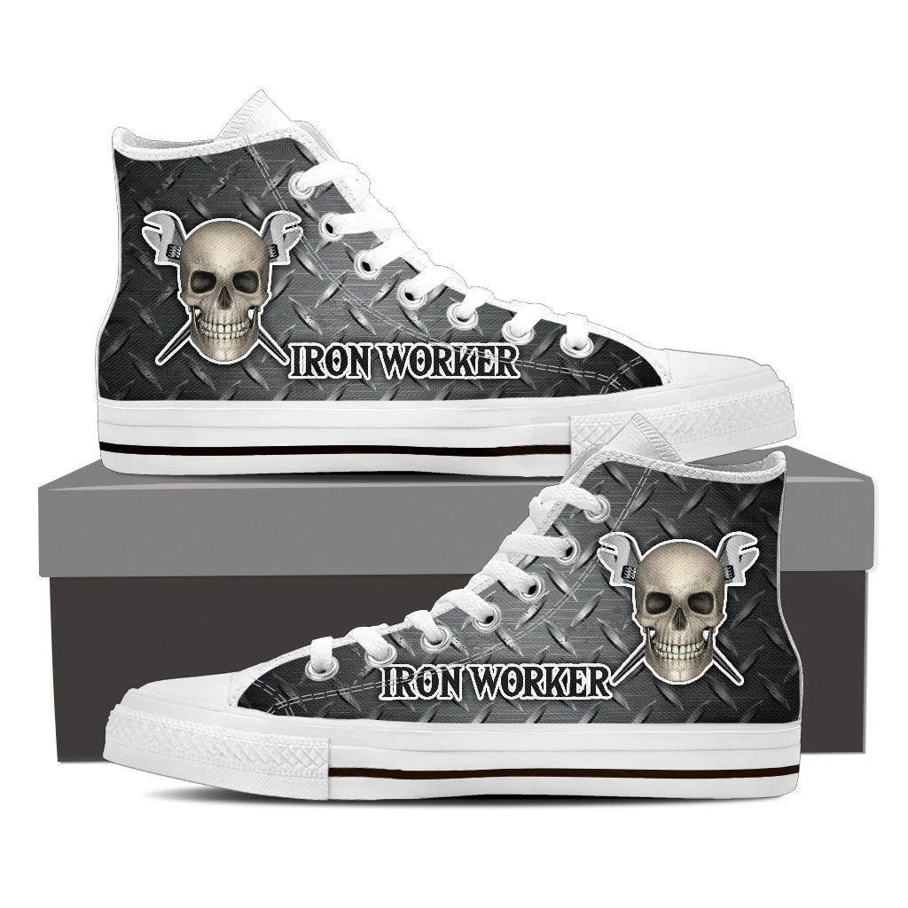 ironworker skull ladies high top sneakers