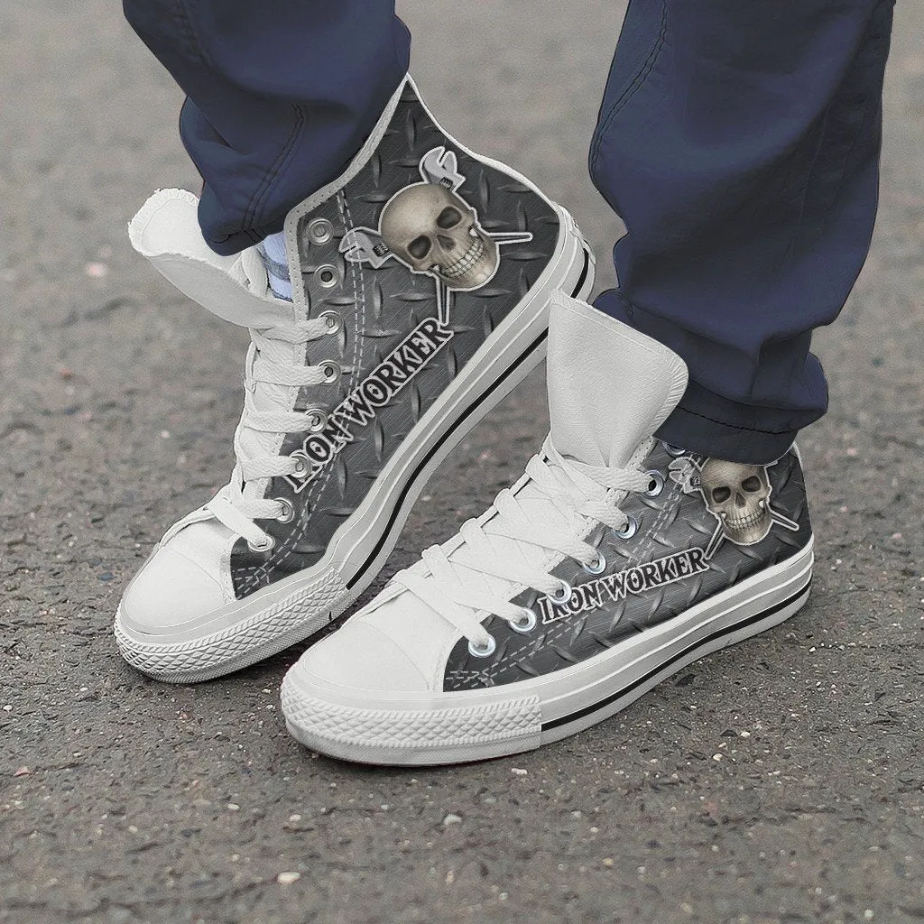 ironworker skull ladies high top sneakers