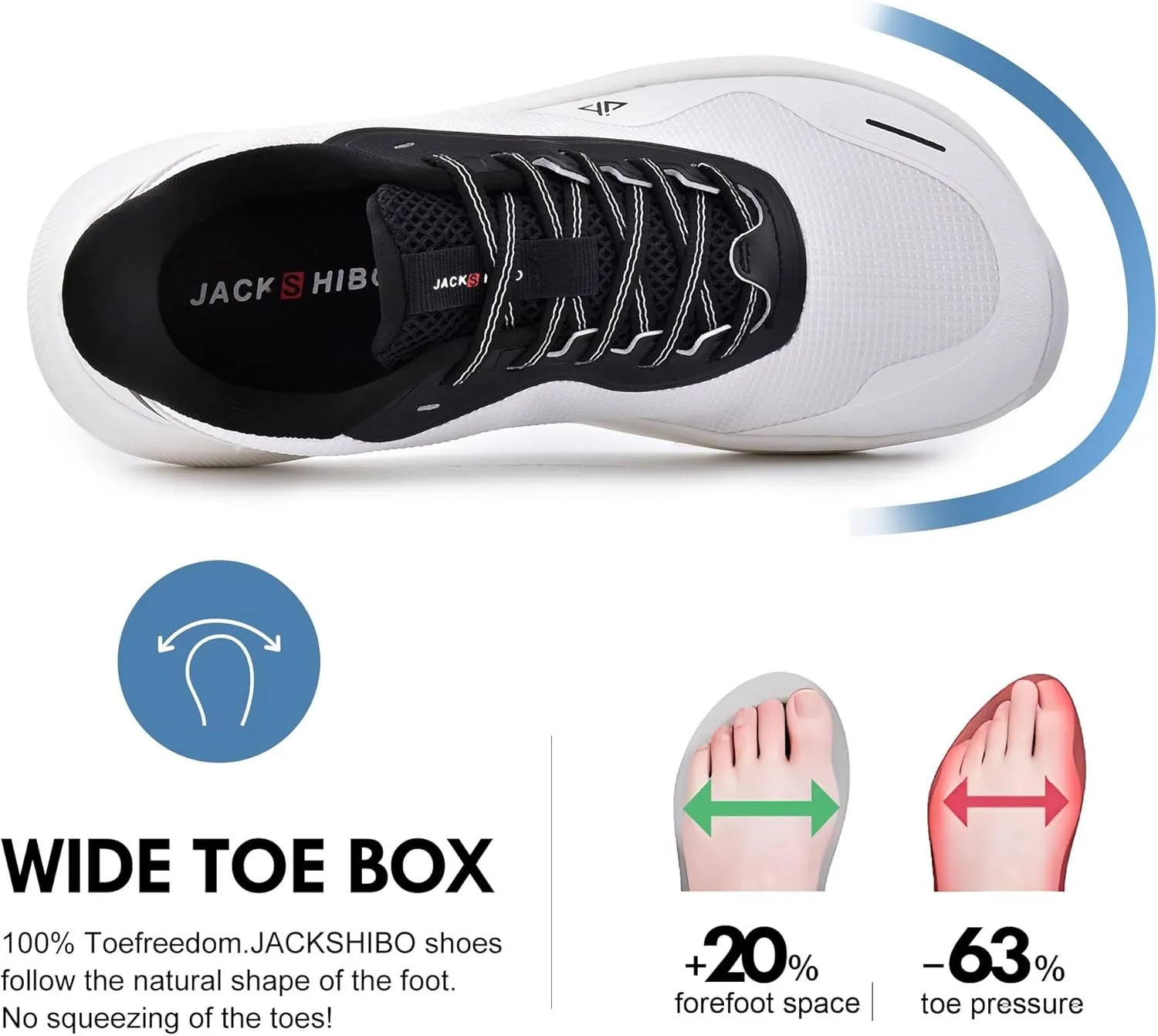 JACKSHIBO Slip in Men Hands Free Shoes Wide Toe Box Slip On Walking Running Tennis Athletic Sneakers Arch Support Plantar Fasciitis Orthopedic Shoes with Metatarsal Pads Cushion Thick Zero Drop Sole
