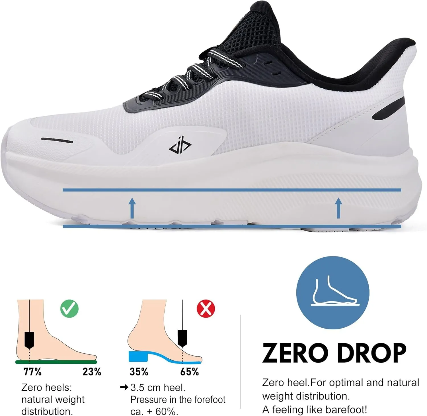 JACKSHIBO Slip in Men Hands Free Shoes Wide Toe Box Slip On Walking Running Tennis Athletic Sneakers Arch Support Plantar Fasciitis Orthopedic Shoes with Metatarsal Pads Cushion Thick Zero Drop Sole