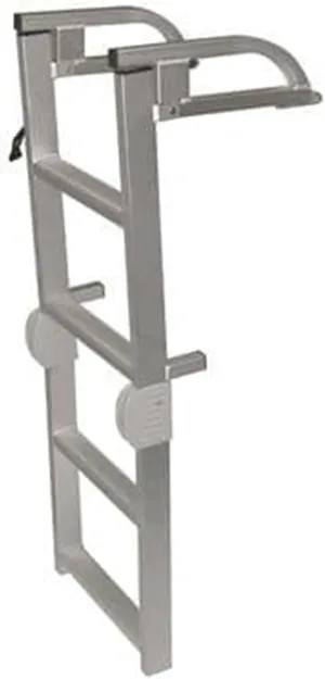 JIF Marine Aluminum Folding Pontoon Ladder – Compact Fold-Up Design with Quick Release Mounts, Satin Anodized Finish, and 250 lb Capacity