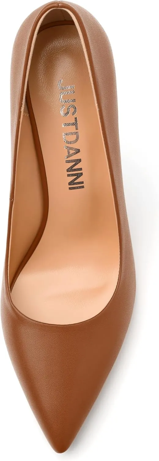 JUSTDANNI Women's 4 Inch High Stiletto Closed Toe Heels Classic Pointed Toe Matte Pumps Wedding Party Office Slip On Dress Shoes
