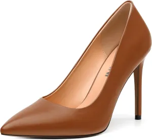 JUSTDANNI Women's 4 Inch High Stiletto Closed Toe Heels Classic Pointed Toe Matte Pumps Wedding Party Office Slip On Dress Shoes