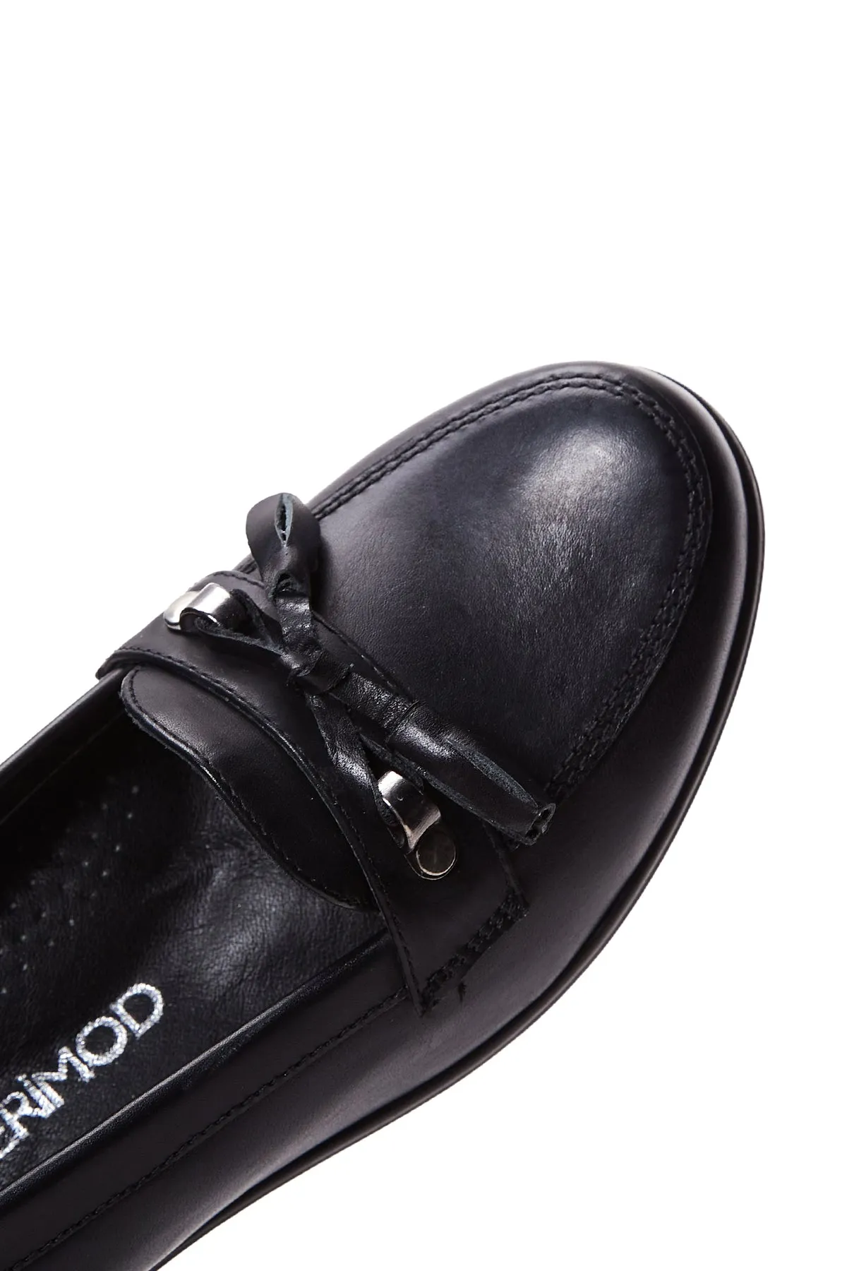 Kadın Siyah Deri Dolgu Topuklu Loafer
