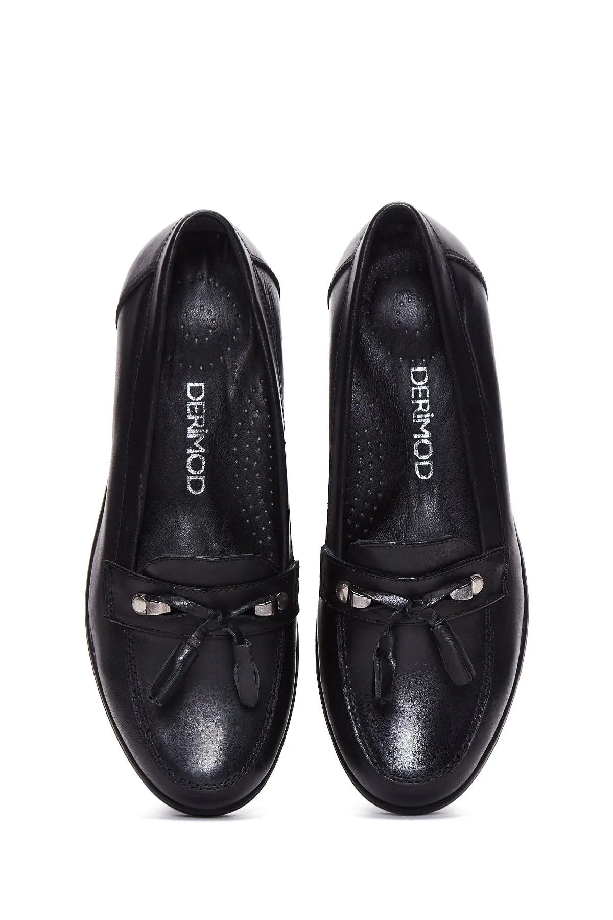 Kadın Siyah Deri Dolgu Topuklu Loafer