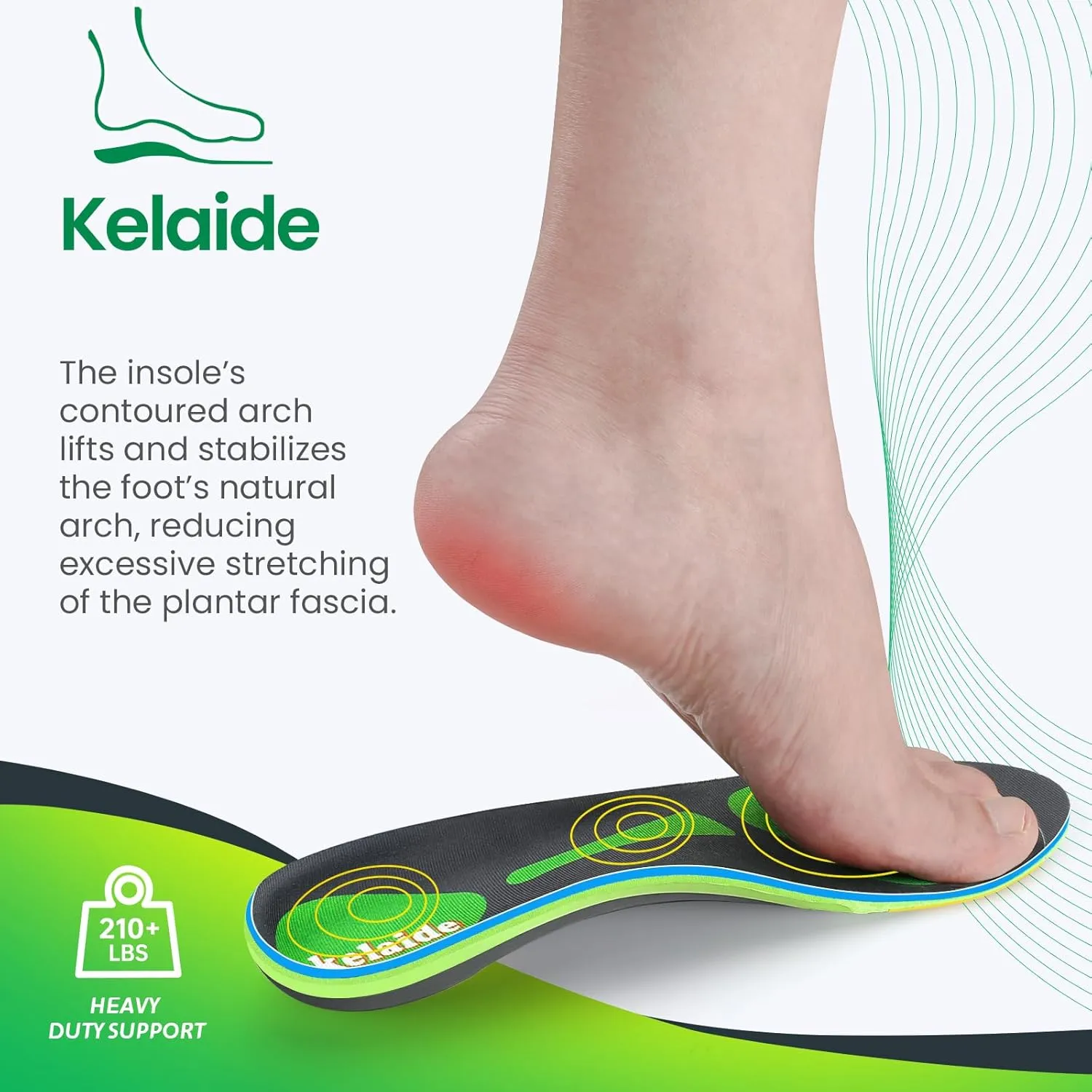 Kelaide Orthotic Insoles for Plantar Fasciitis – 210  lbs Heavy Duty Arch Support Inserts for Men & Women– Flat Feet, Heel Pain, Over-Pronation Relief, Anti-Fatigue Foot Support for Standing & Running