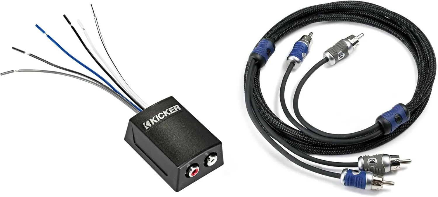 Kicker 46KISLOC2 K-Series Stereo Line-Output Converter w/Remote Turn-On Output & 46QI22 2 Meter 2-Channel Signal Cable