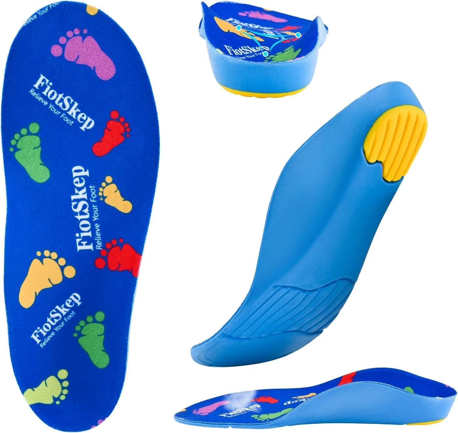 Kids Arch Support Orthotics Over-Pronation Plantar Fasciitis Flat Feet PU Foam Inserts Relieve Foot Back Hip Leg and Knee Pain, Gel Cushion for Heel Pain