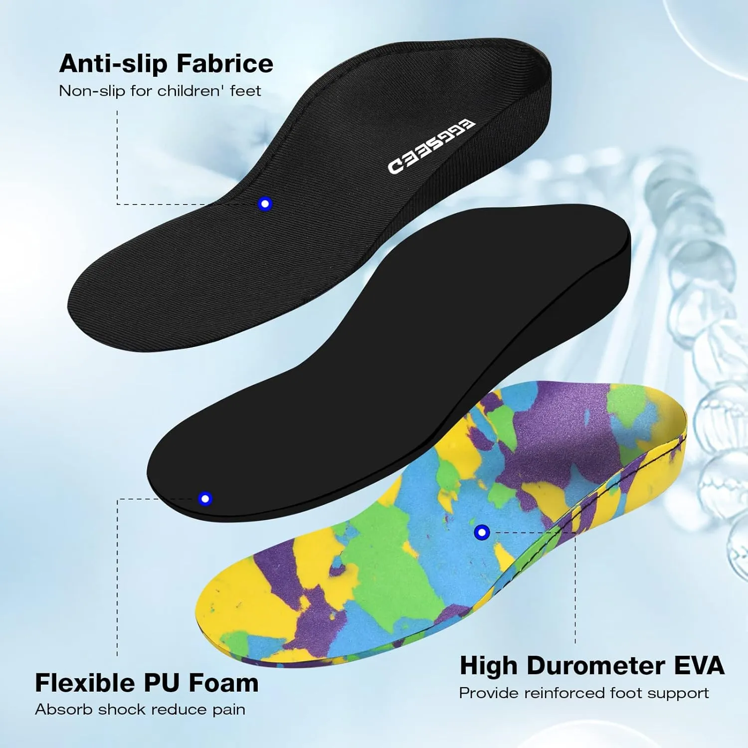 Kids Orthotic Cushioning Arch Support Shoe Insoles, Children EVA Foam Inserts for Flat Feet, Plantar Fasciitis Size 12.5