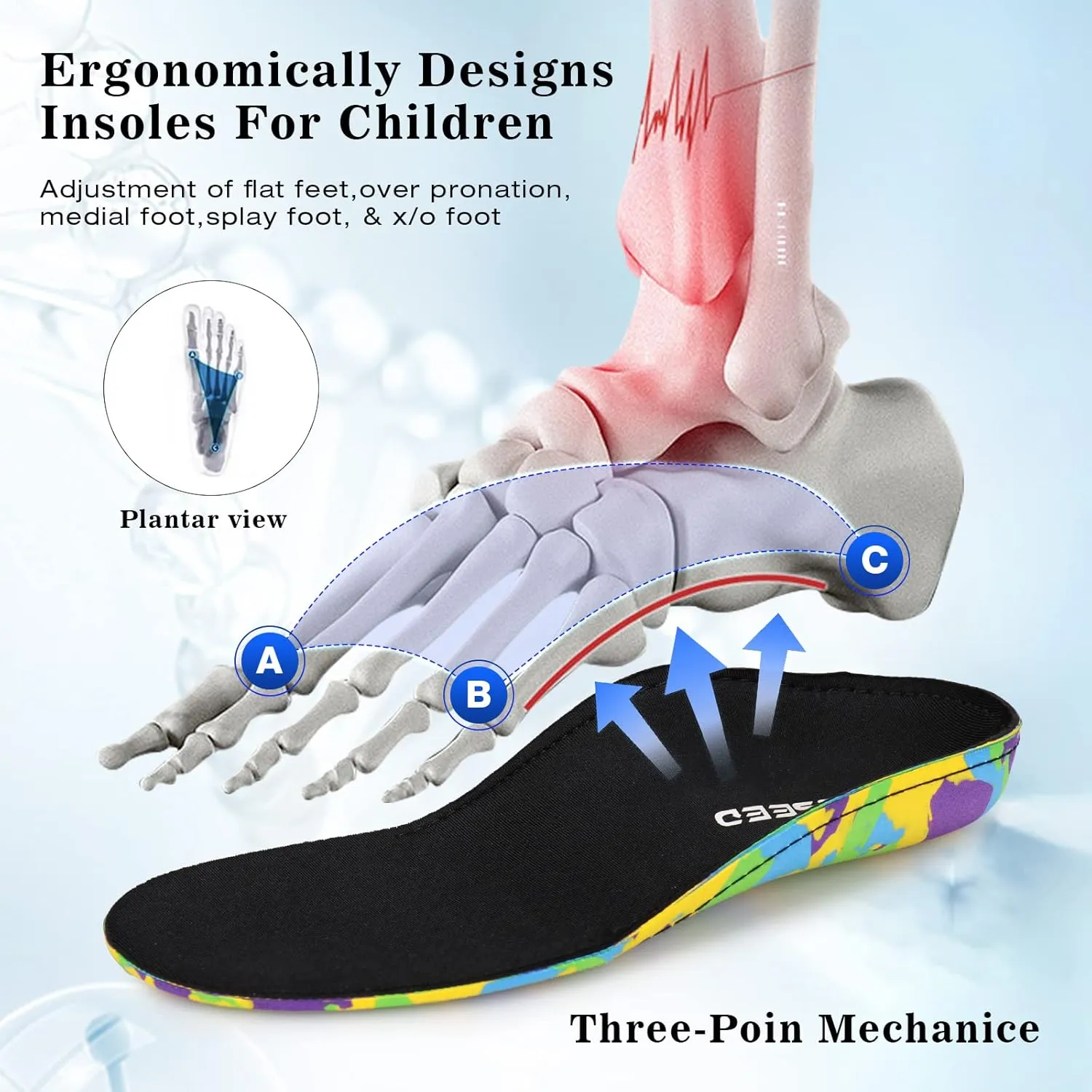 Kids Orthotic Cushioning Arch Support Shoe Insoles, Children EVA Foam Inserts for Flat Feet, Plantar Fasciitis Size 12.5
