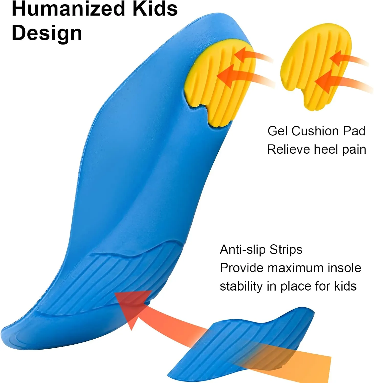 Kids Orthotics High Arch Support Insoles Over-Pronation Plantar Fasciitis Flat Feet PU Foam Inserts Relieve Children's Foot Pain, Gel Cushion for Heel Pain (13-2M Little Kid)