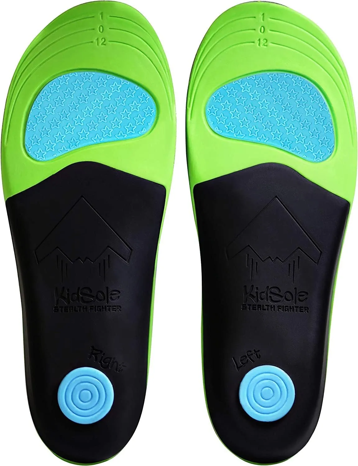 KidSole Stealth Fighter: High Arch Support Insole. Slim Profile, Strong Arch, Soft Memory Foam Top & Lightweight Design. Inward/Falling Ankle Correction ((18 CM US Little Kid's Size 9-11))