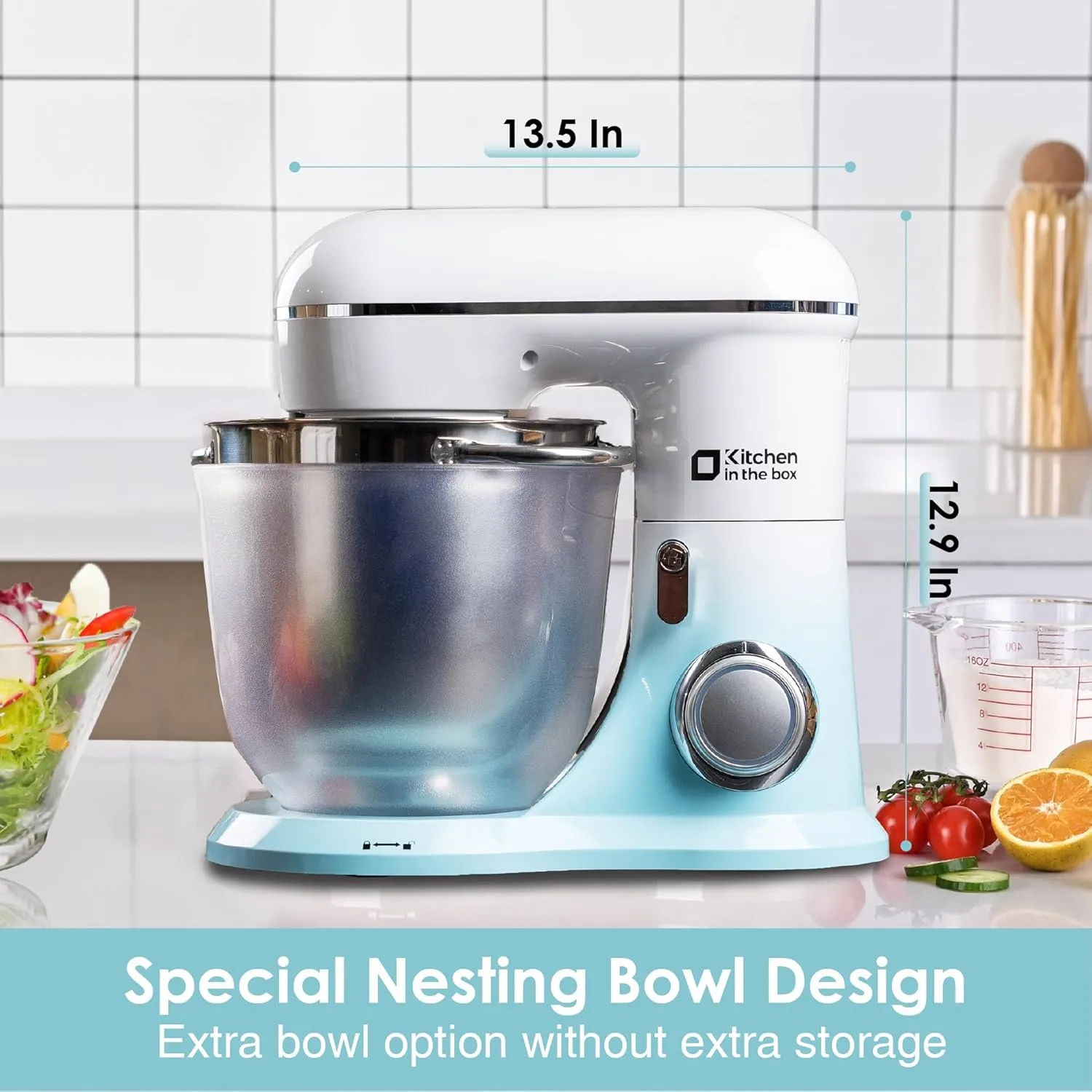 Kitchen in the box Stand Mixer, 5QT   4.5QT Two bowls Electric Food Mixer, 10 Speeds Kitchen Mixer for Daily Use with Egg Whisk,Dough Hook,Flat Beater (Gradient Blue, 5QT)